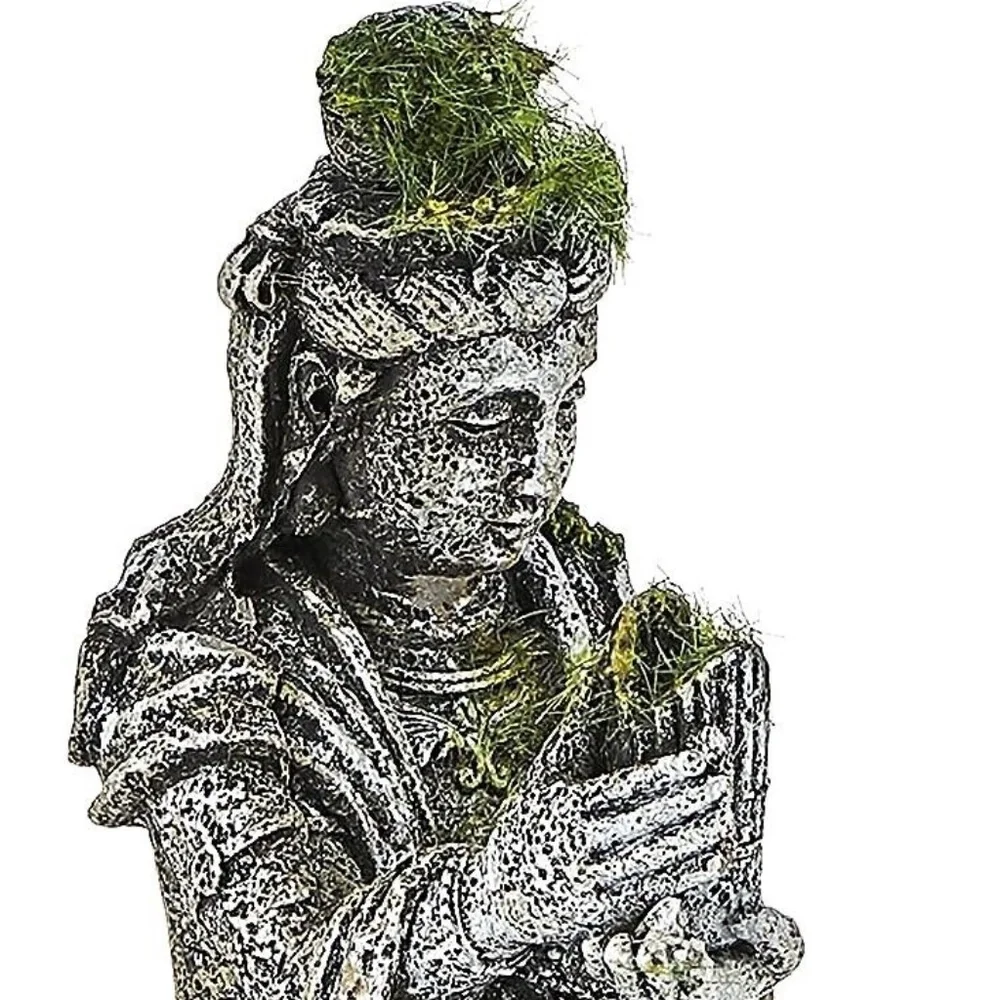 Blue Ribbon Ancient Buddha Statue Moss Exotic Environment Aquarium Ornament 7X4